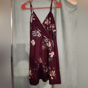 Purple/maroon with flowers dress v neck